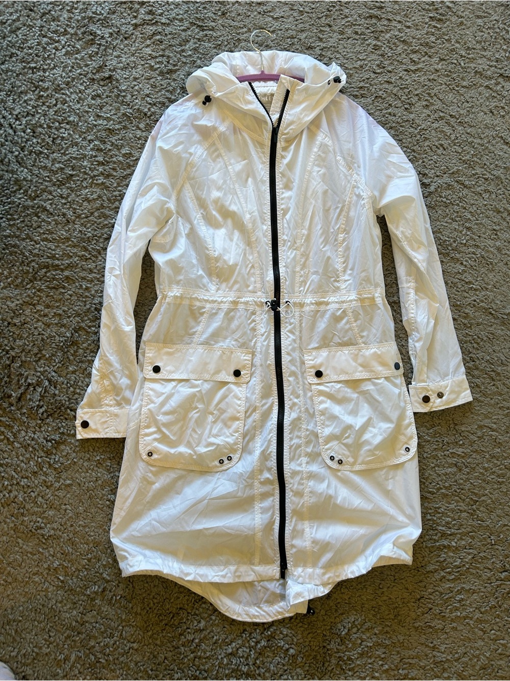 Lightweight White Hooded Rain Jacket